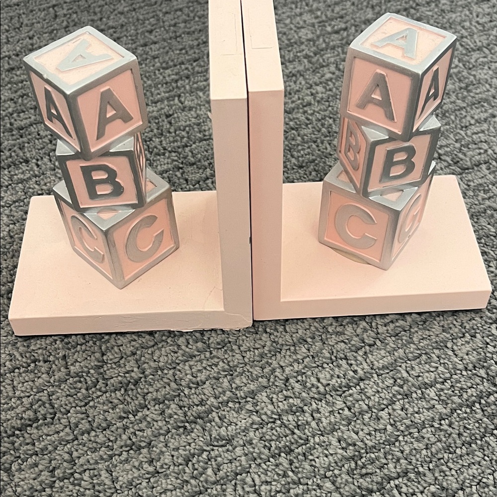 Pink and Gray ABC Block Bookends